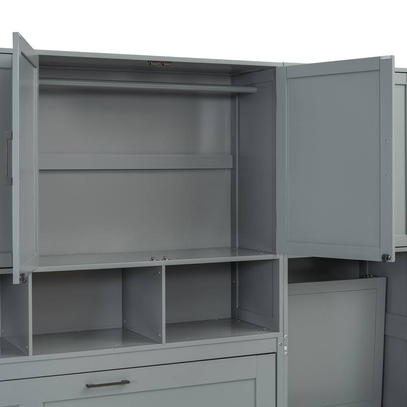 Twin Size Murphy Bed with Closet, Drawers, and Desk - Space-Saving Wall Bed with Storage