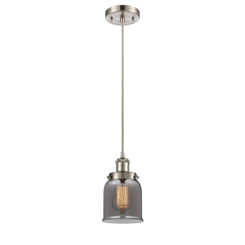 Innovations Lighting Small Bell 5" Wide Mini Pendant - Cord Hung - Brushed Satin Nickel / Plated Smoke