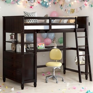 Twin Size Loft Bed With Drawers And Desk,Shelves for Home