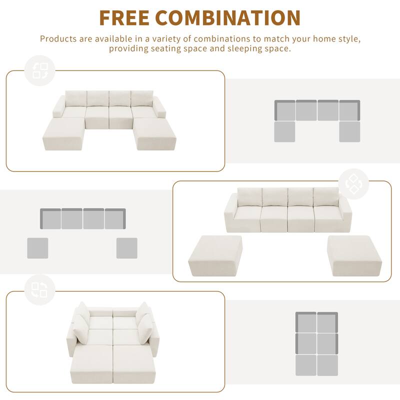 110"x72" Modular U-Shaped Sectional Sofa for Living Room & Bedroom