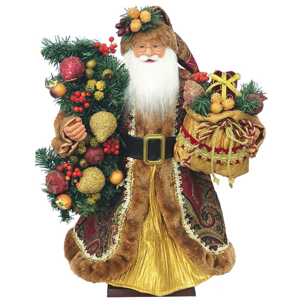 20.5" Autumn Harvest Santa Christmas Figure with Tree Burlap Bag