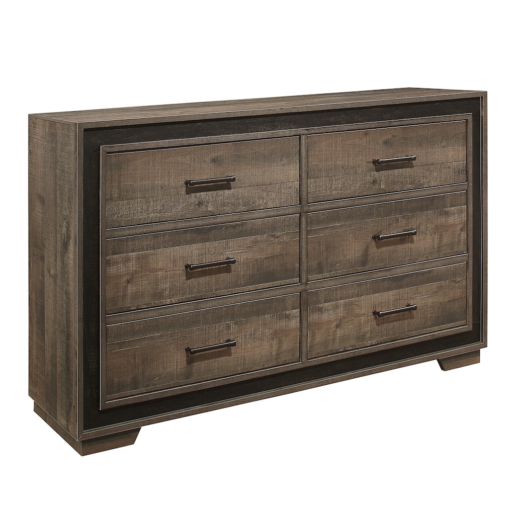 Wooden Dresser with Sled Base and Metal Bar Pulls, Brown