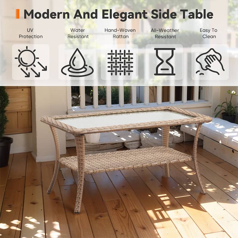 Outdoor Coffee Table with Tempered Glass Top