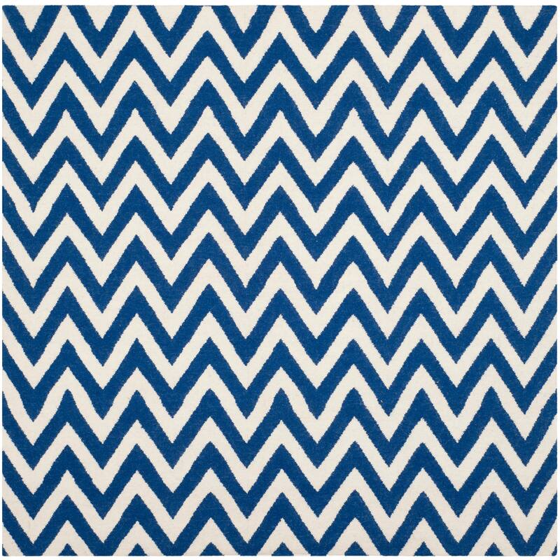 SAFAVIEH Handmade Flatweave Dhurries Naira Modern Wool Rug - 6' Square - Dark Blue/Ivory