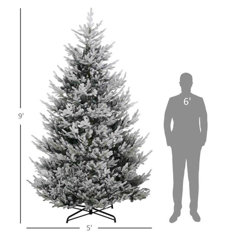 9 ft Green Plastic PE Steel Nordic Pine Christmas Tree with Snow - 60" Dia. x 108" H