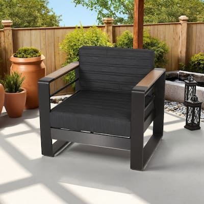 Outdoor Accent Club Chair Set of 2, Slatted Open Back, Aluminum, Dark Gray