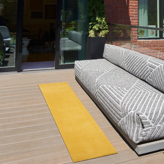 Nourison Essentials Solid Contemporary Indoor/ Outdoor Area Rug - 2' x 6' Runner - Yellow