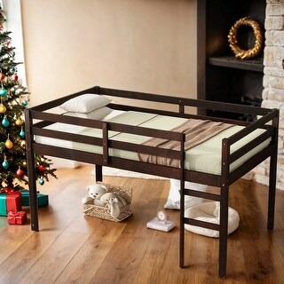 Wooden Low Height Twin Size Loft Bed with Ladder,Strengthened Slats for Bedroom