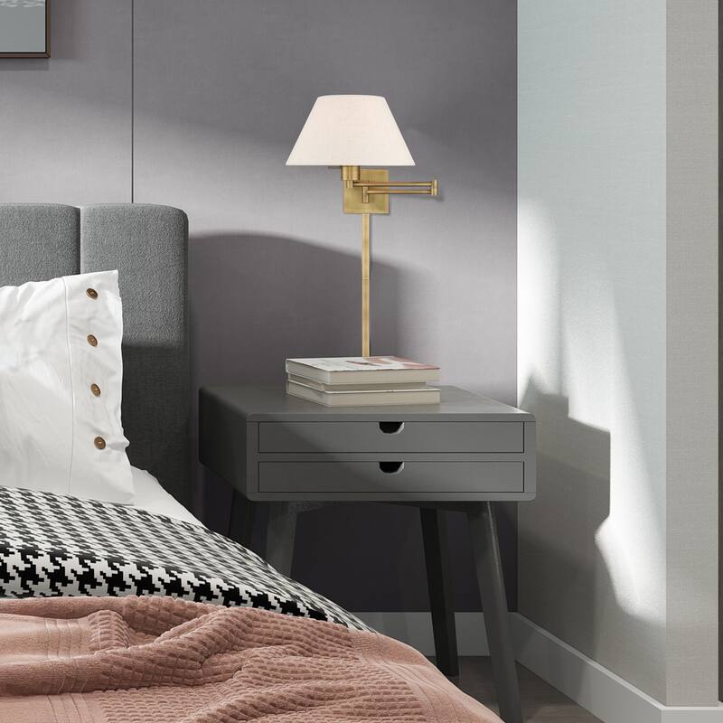 Livex Lighting 1-Light Oatmeal Shade Swing Arm Wall Lamp, 40038