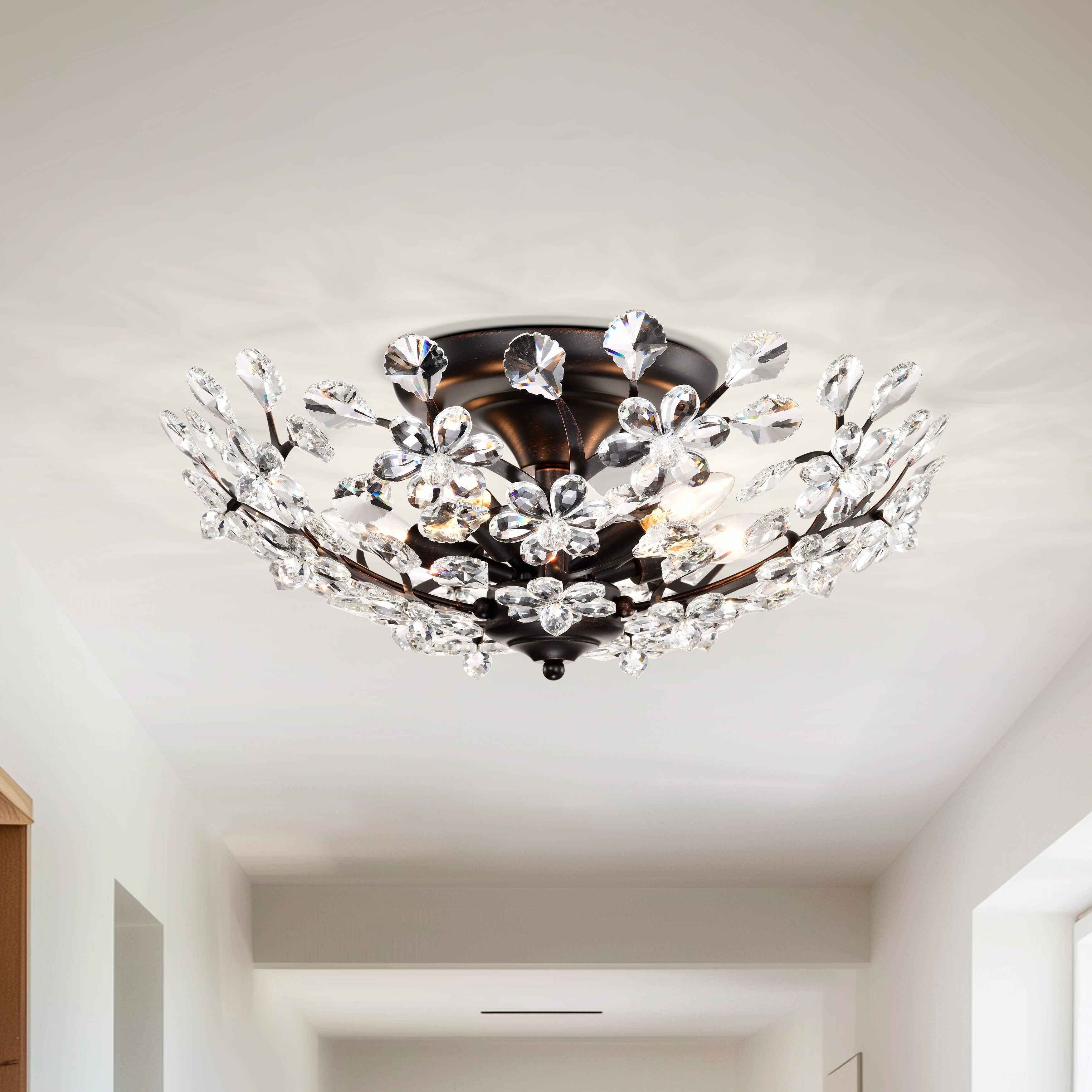 Isabel 5-light Crystal Glass Flowers Blooms Flush Mount