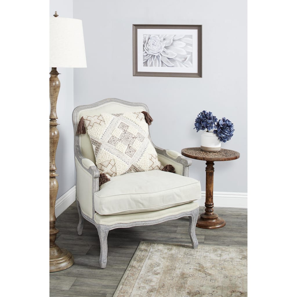 White Polystone Floral Home Wall Decor with Brown Frame