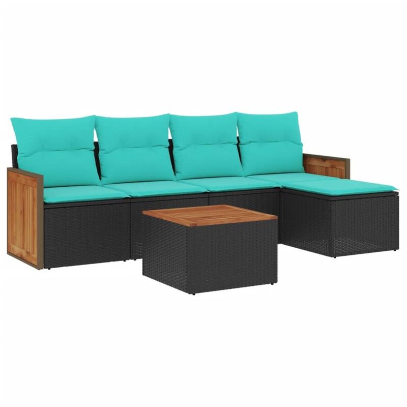 vidaXL 5/6 Piece Patio Sofa Set with Cushions Black/Gray Poly Rattan - 21.7 x 24.4 x 27.2