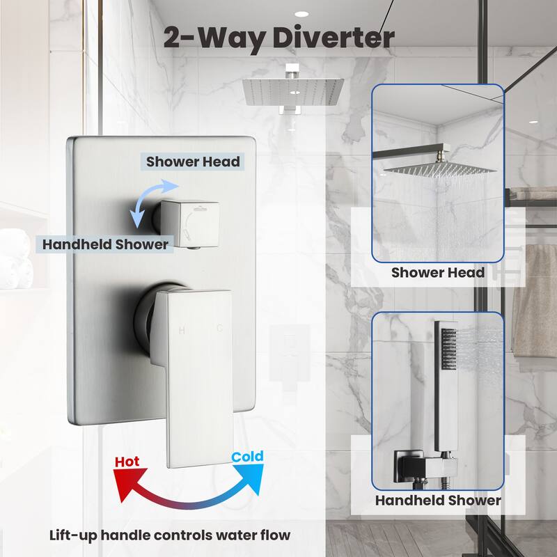 10 Inch Square Bathroom Shower System Set, 2-Function Shower Faucet