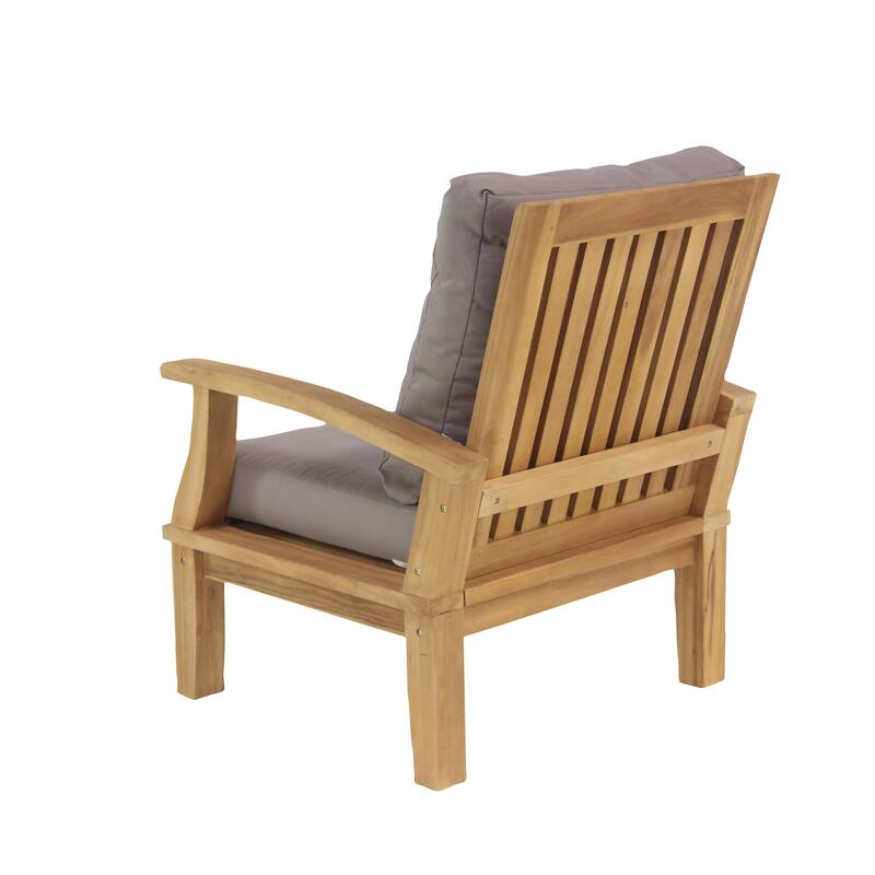 Teak Wood Arm Chair and Loveseat Outdoor Seating Set with Cushions and Coffee Table - Set of 4 Brown - Roche River Decor
