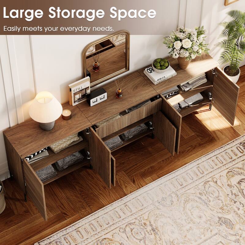 94.5" Modern Reeded Drawer Dresser Set With Doors, Minimalist Chest Of Drawers With Storage