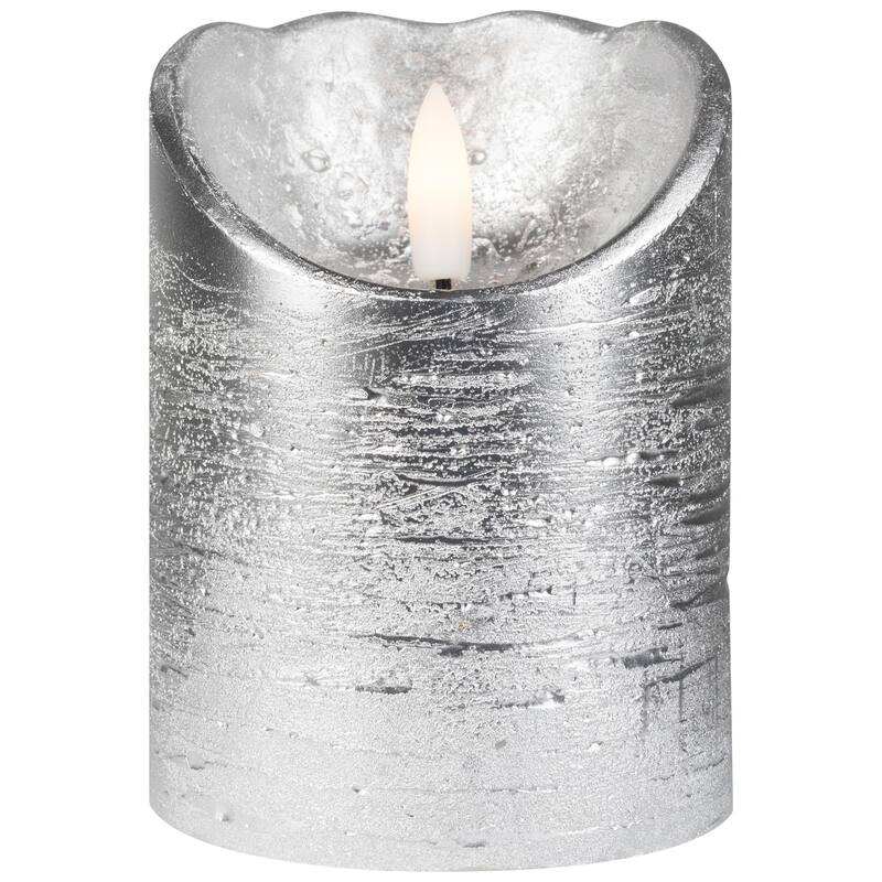 LED Flameless Flickering Pillar Christmas Candle - 4" - Silver
