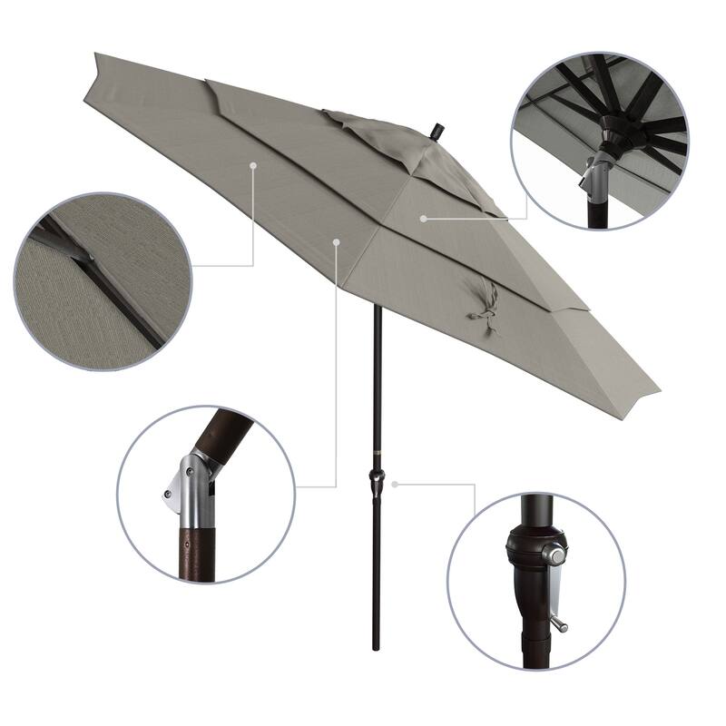California Umbrella 11' Round Aluminum Crank Open Auto Tlit Patio Umbrella, Bronze Finish, Double Wind Vent.