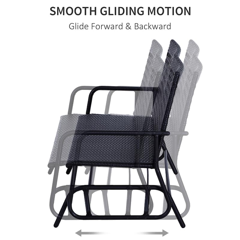 Outsunny Outdoor Rattan Wicker Glider Rocking Chair with Ergonomic Design, 2 Person Loveseat for Patio, Garden, Porch, Lawn