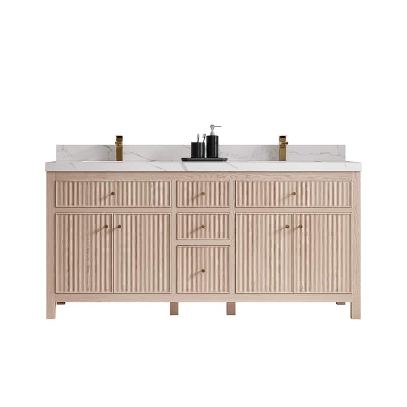 Willow Collections 72 x 22 Sonoma White Oak Wood Double Sink Bathroom Vanity with Quartz or Marble Countertop
