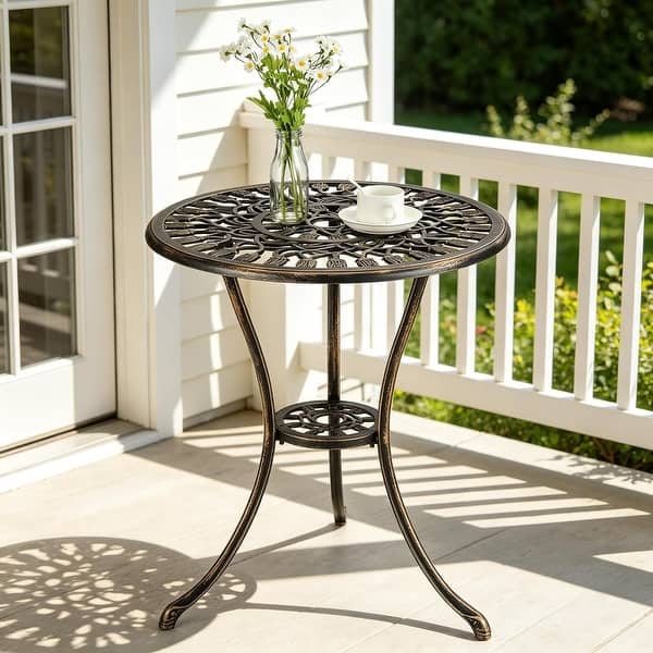 cast aluminum patio table with umbrella hole VIVIJASON Outdoor 61" Dining for 6-8 Person, Large Patio Round Dining Table Lazy Susan, Dark Bronze Rustic Patio Table with 2" for Balcony, Porch resistant and easy to clean 31.5 Inch White Cast Aluminum