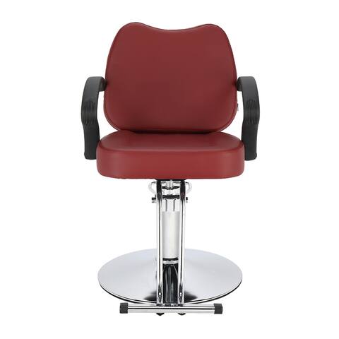 Leather Round Iron Base Barber Chair Maroon