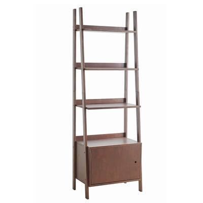 Three Tier Wooden Ladder Shelf with Storage Compartment, Dark Brown