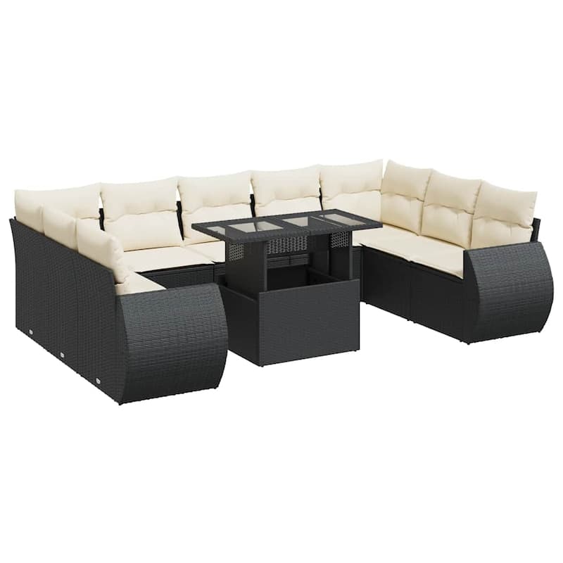 vidaXL Patio Sofa Set with Cushions Outdoor Furniture 10 Piece Poly Rattan - 21.7 x 39.4 x 28.7