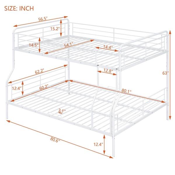 dimension image slide 1 of 2, Full XL Over Queen Bunk Bed with Ladder & Safety Guardrails, Convertible Metal Bedframe for Dorm, Bedroom, Guest Room