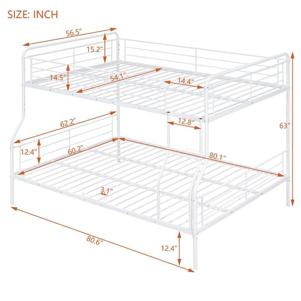 dimension image slide 1 of 2, Full XL Over Queen Metal Bunk Bed with Ladder & High Guardrail, Heavy-Duty Metal Bunk Bed Dormitory Apartment Iron Frame Bed