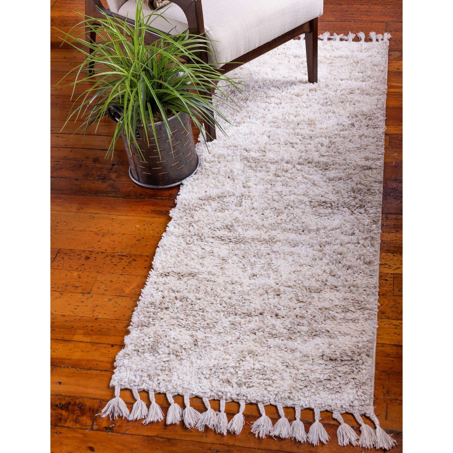 Plush & Cozy Area Rug Unique Loom Hygge Shag Collection Modern Moroccan Inspired 5' 0 x 8' 0 Rectangular Ivory/Tan 