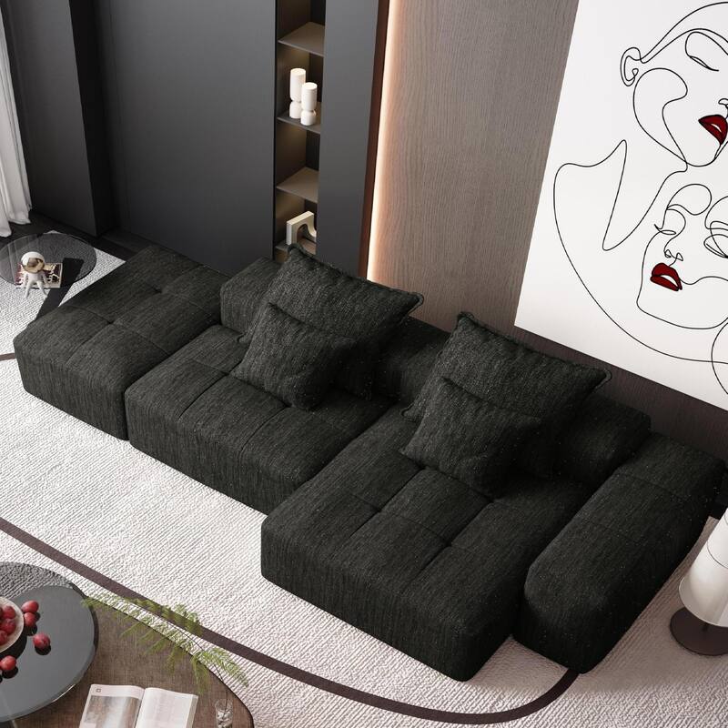 Modern 4 PCS DIY Combination Modular Sofa with Ottoman, Seat, Chaise Lounge, Armrest - Black