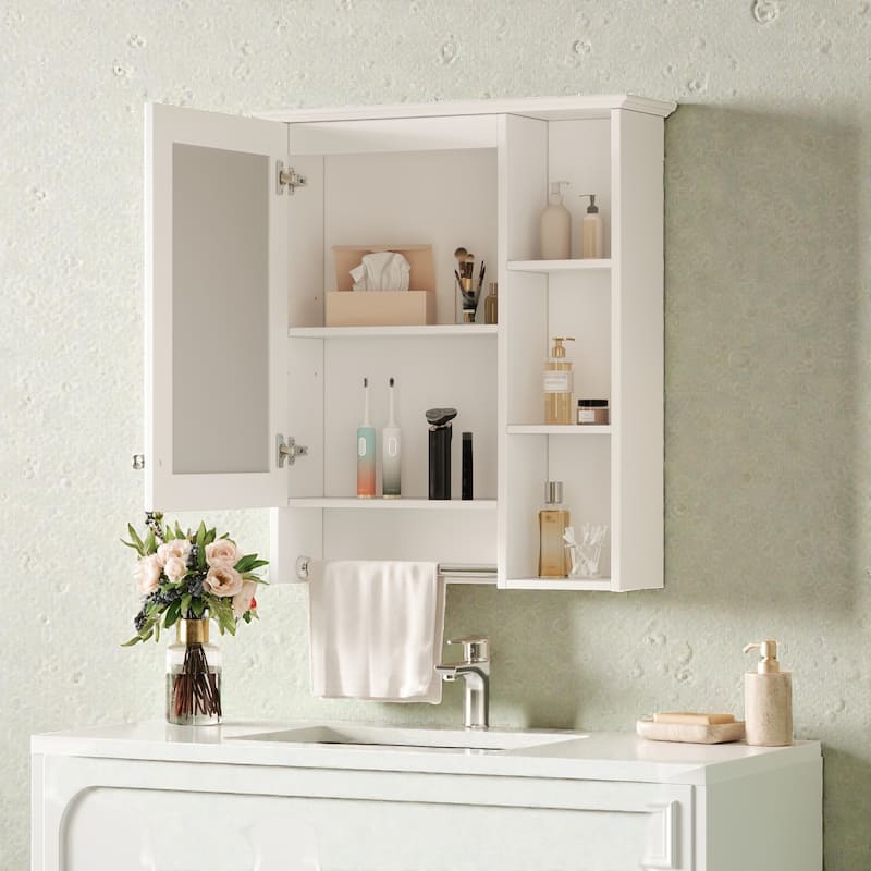 24 Inch Wall Mounted Medicine Cabinet with Mirror, Adjustable Shelf and Towel Bar, Bathroom Storage