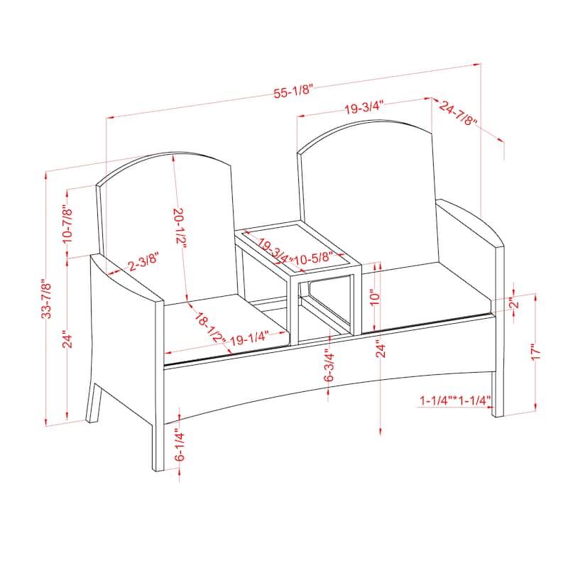 Lulu French Wicker Patio Loveseat with Built-in Glass End Table by Furniture of America
