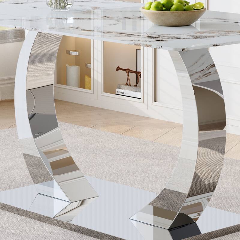 5-Piece Dining Table Set with 4 Upholstered Chairs, Kitchen Table Set with Tempered Glass Rock Top for Dining Room