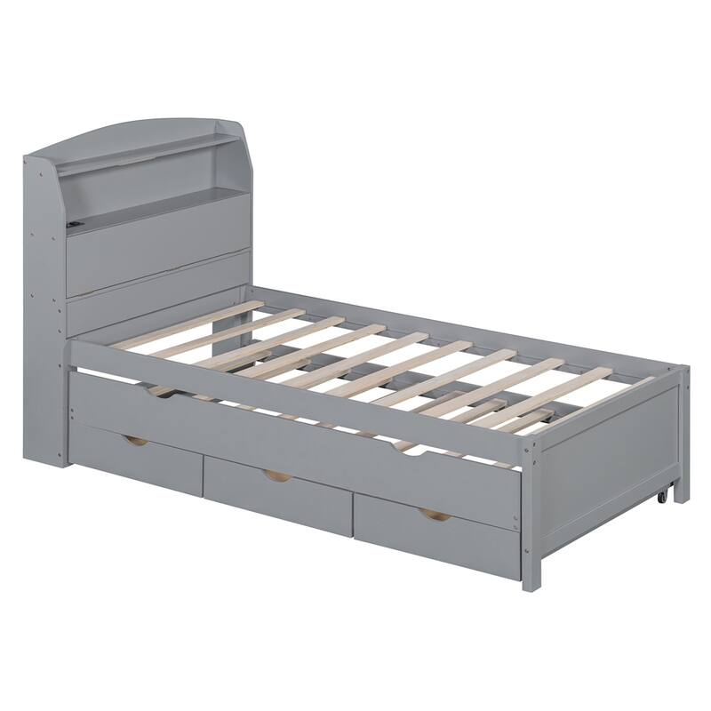 Wooden LED Platform Bed with Trundle