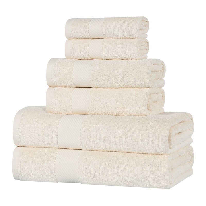 Superior Luxury Solid Highly Absorbent Egyptian Cotton 6 Piece Bath, Face, and Hand Towel Set