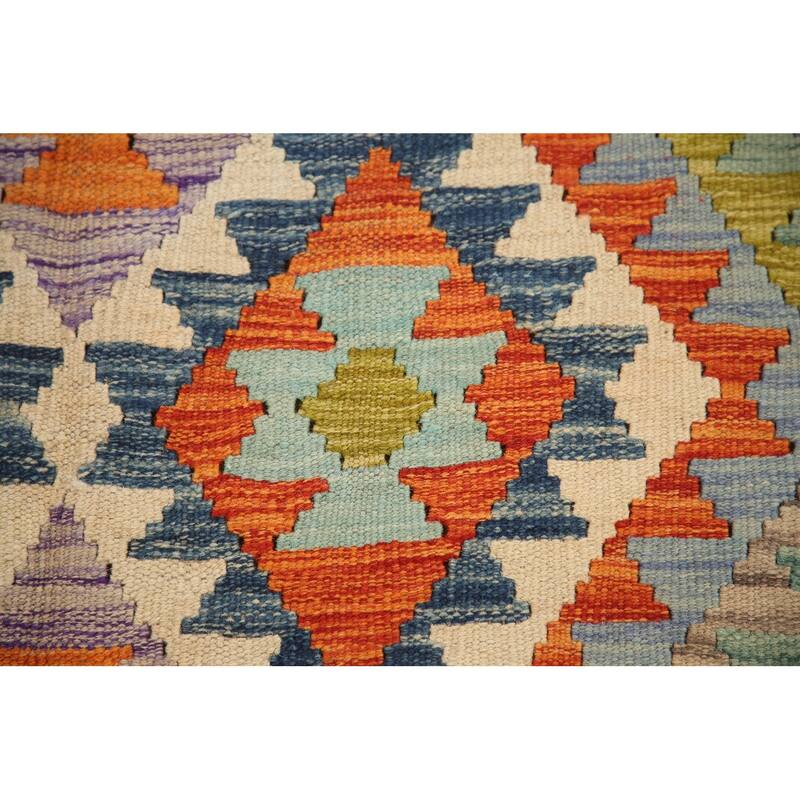 Hand Woven Oriental 100% Wool Carpet Southwestern Geometric Multi-Colored Kilim Area Rug - 6' 5'' X 4' 11''