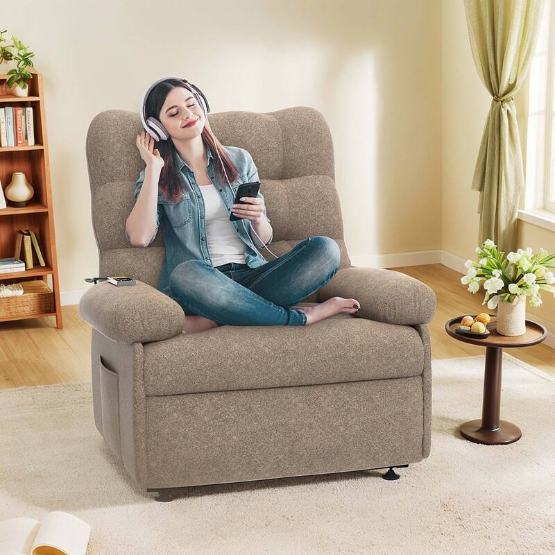 Breathable Fabric Recliner With Remote Control ,Side Pockets ,Adjustable Backrest And Footrest