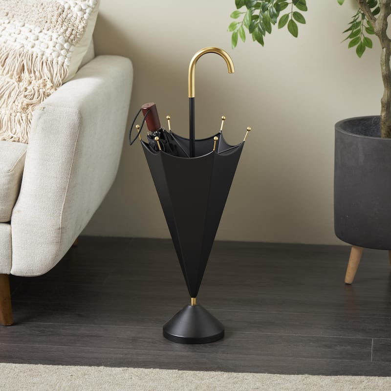 Metal Umbrella Stand with Gold Handle and Ball Details - Black - Roche River Decor