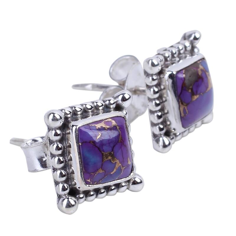NOVICA Sterling Silver 'Magical Purple' Turquoise Earrings (India) - 0.2