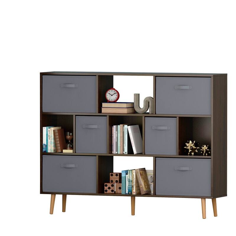 42.12" H x 55.11" W Cube Bookcase With Bins White/Brown - Brown