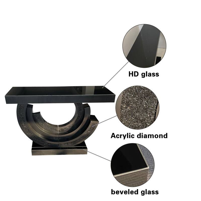 New Design Crushed Diamond Mirrored Console Table, Entryway Table With Diamond Inlay, Long Accent Table, Glass Sofa Table