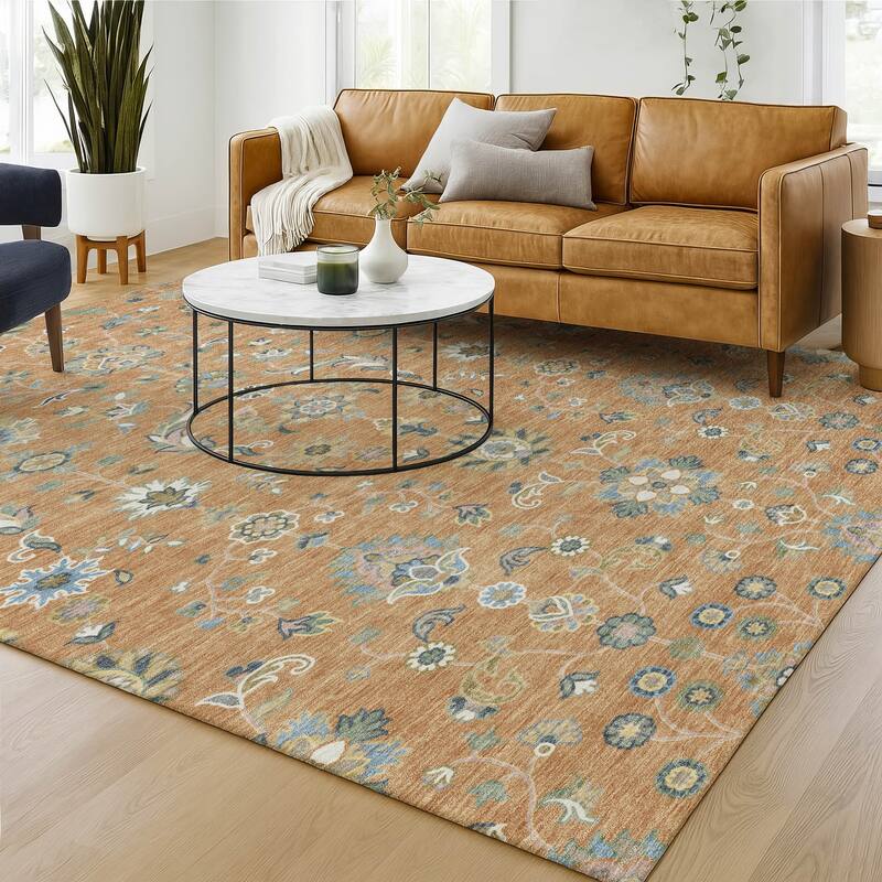 Machine Washable Indoor/ Outdoor Traditional Basalt Chantille Rug
