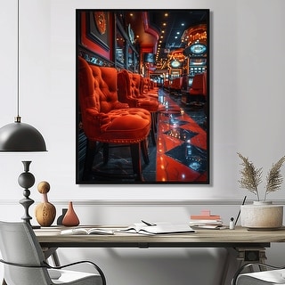 Designart "Red Black Vibrant VIce Casinos I" Casinos / Race Tracks Framed Canvas Wall Art - Modern Wall Decor Art