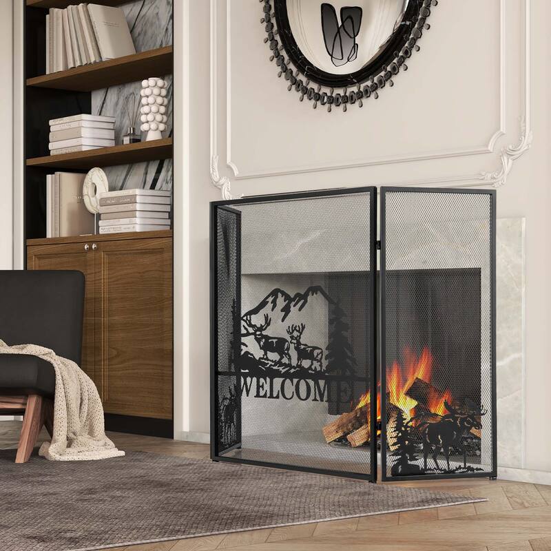 Costway 52 x 31 In Fireplace Screen 3-Panel Spark Guard with Natural - See Details