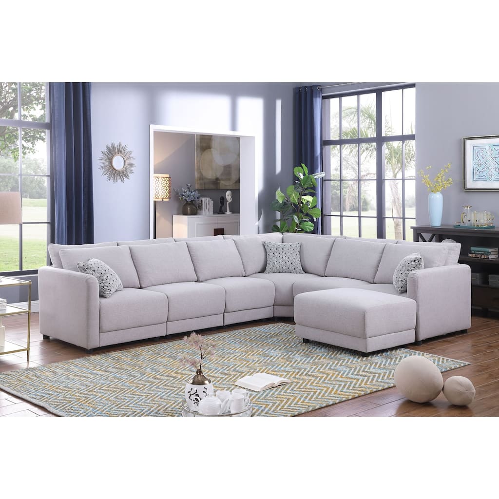 7 Piece Modular Sectional Sofa with Ottoman in Light Gray