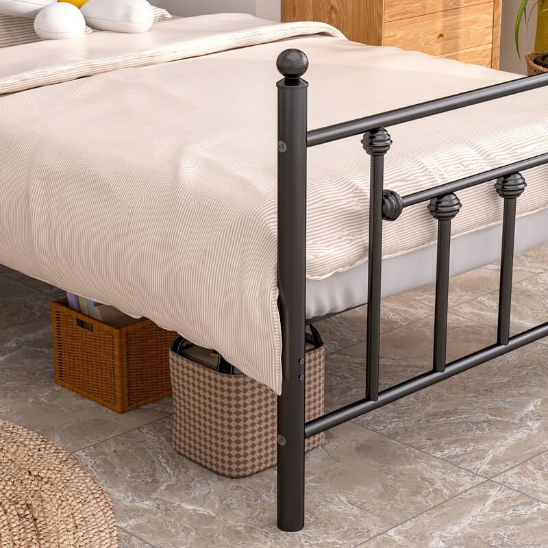 14 Inch Metal Victorian Platform Bed Frame with Headboard and Footboard, Heavy Duty Mattress Foundation with Steel Slats Support