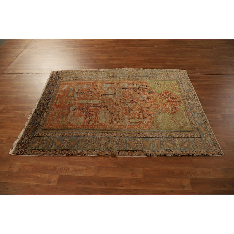 Hand Knotted Oriental 100% Wool Carpet Traditional Floral Oranges & Rust Sarouk Area Rug - 5' 10'' X 4' 2''