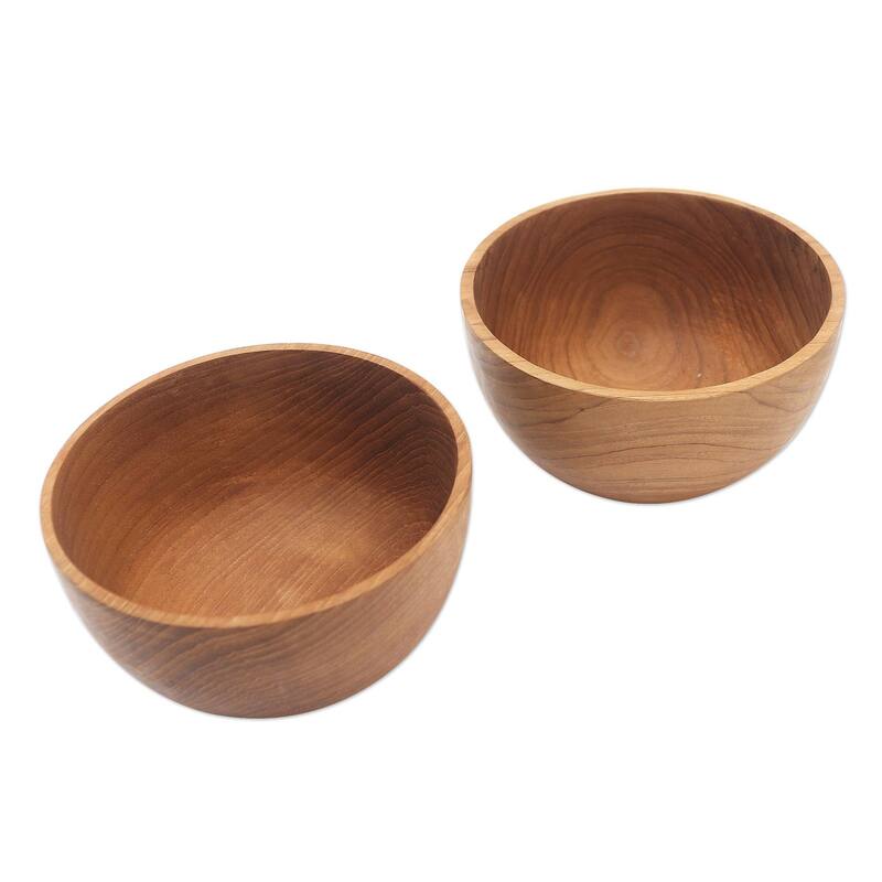 Novica Handmade Dinner Duo Teak Wood Bowls (Pair) - 2.8" H x 5" D