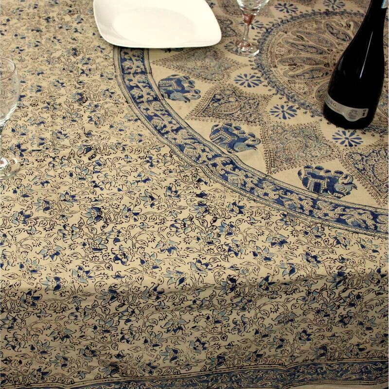 Block Print Floral Paisley Elephant Tablecloth Rectangle